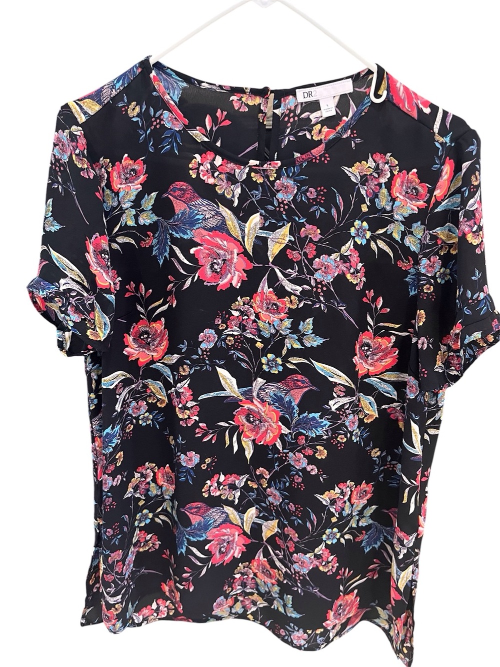Women’s DR2 Black Floral Short-Sleeve Blouse